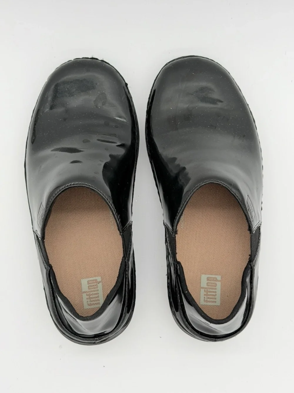 FitFlop Superloafer Black Patent Leather Comfort Clogs Shoes Loafers Womens 5